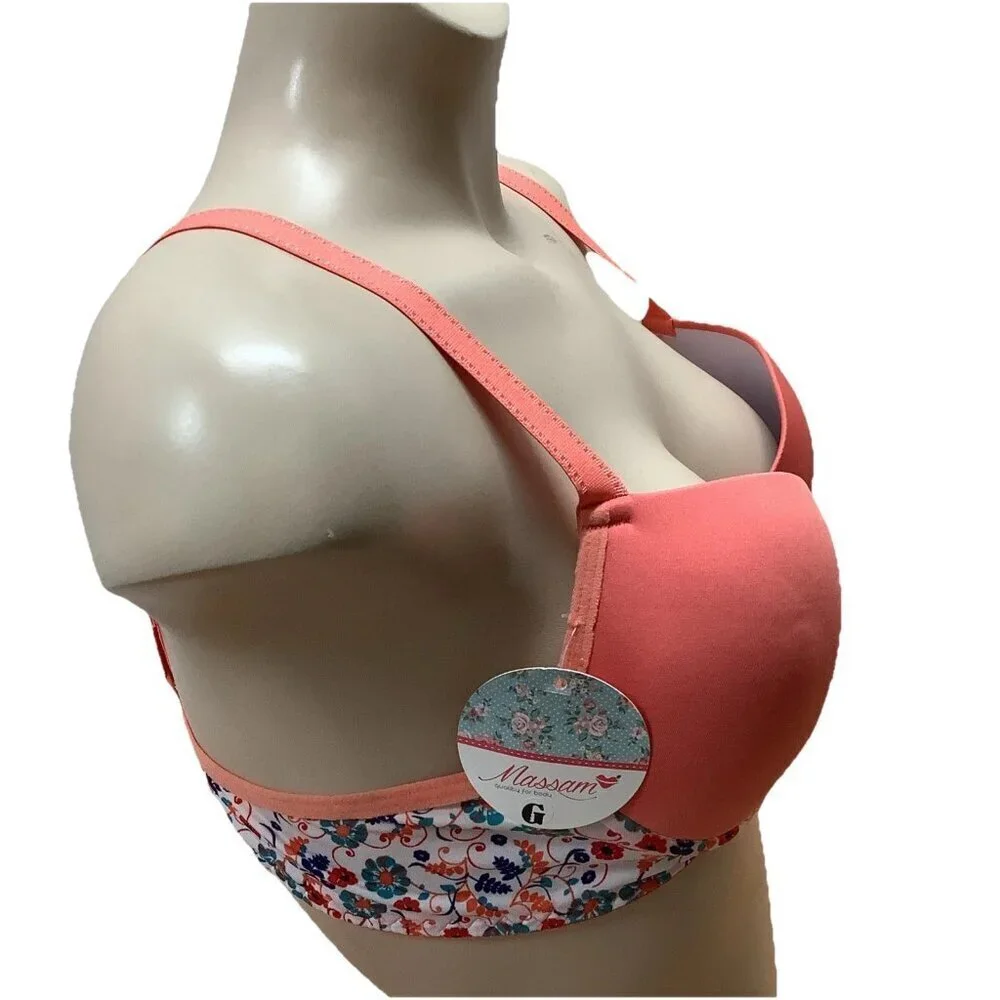 Massam Size Large Peach Floral Lace Underwire Bra. Made in Brazil New.